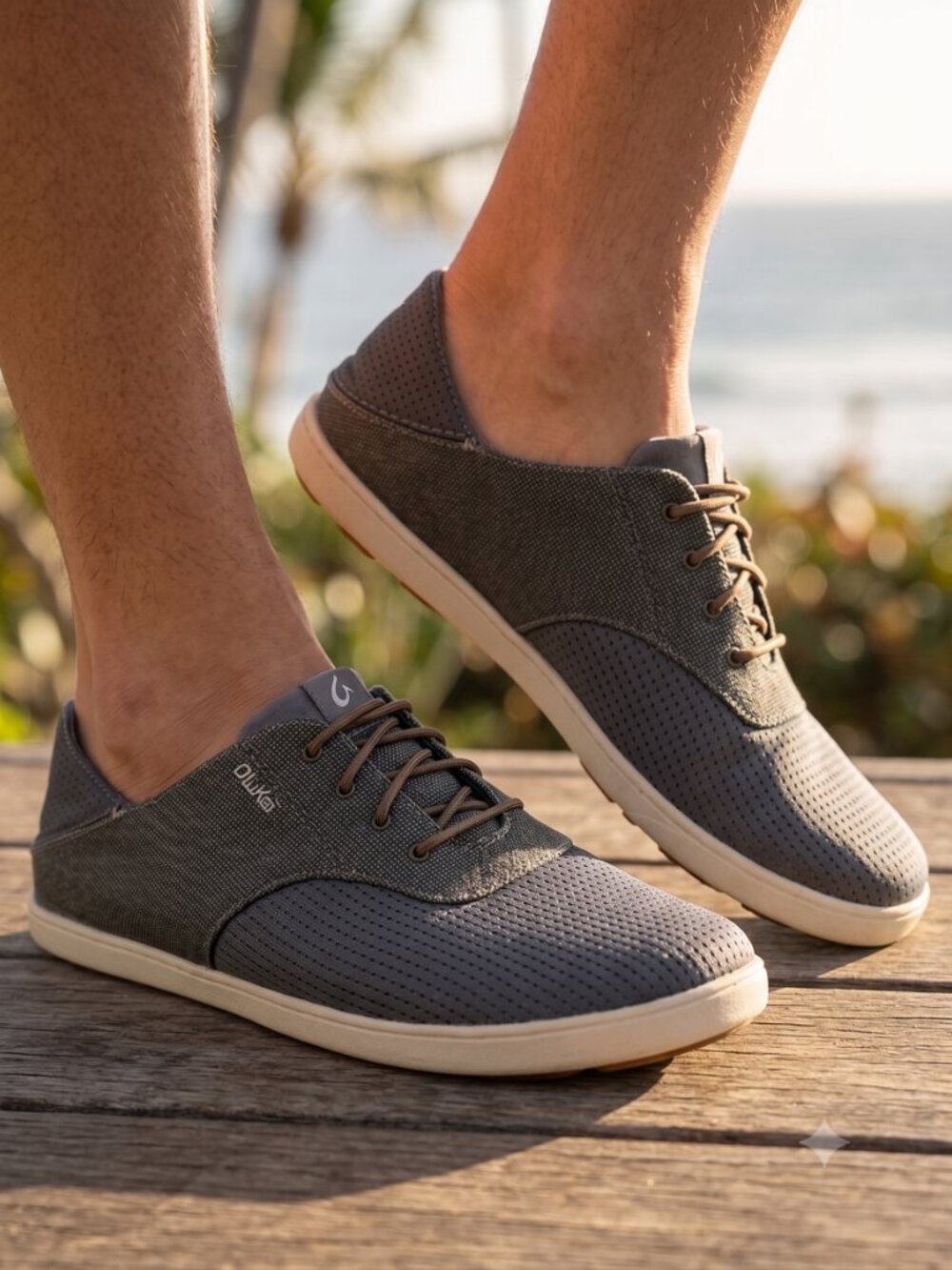 Olukai Nohea Mesh Charcoal Gray Slip On Sneakers